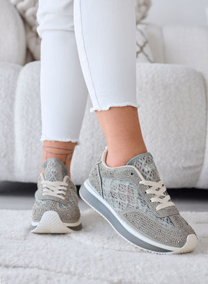 LORENA - Baskets vertes avec dentelle et strass brillants