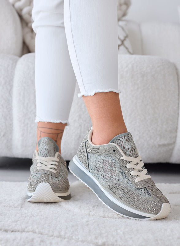 LORENA - Baskets vertes avec dentelle et strass brillants