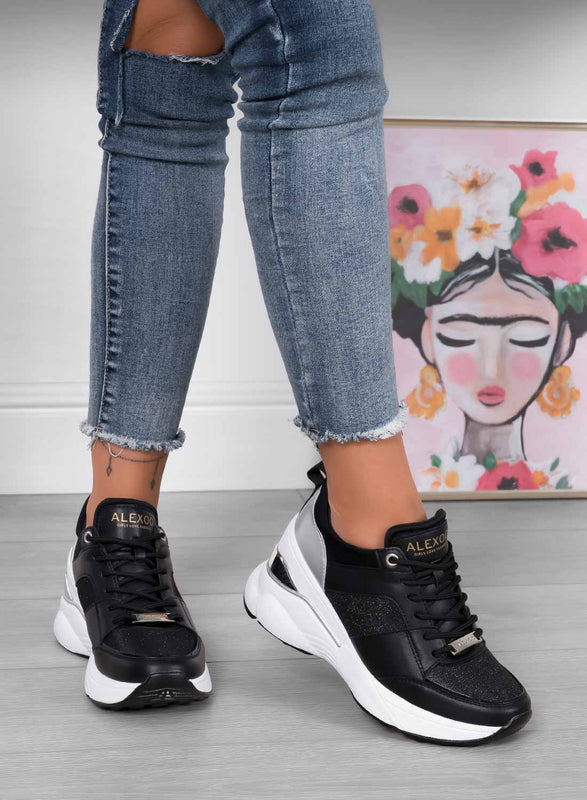 FREYA - Baskets noires Alexoo avec empiècements pailletés