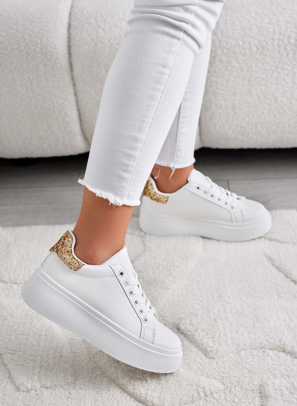 MALVIN - Sneakers bianche con retro glitter oro