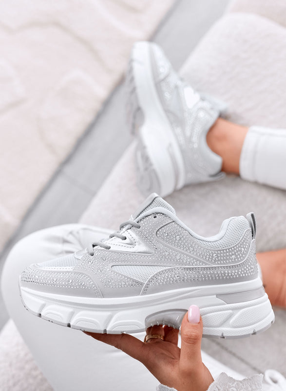 MARTINA - Zapatillas grises con strass y suela plataforma chunky
