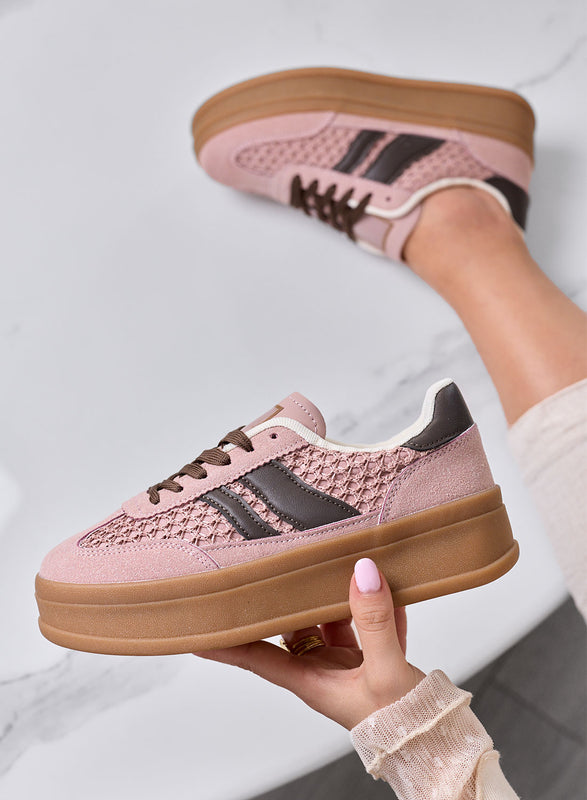MARISOL - Sneakers rosa con inserti marroni e suola in gomma