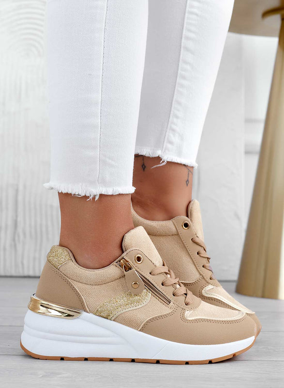 Baskets couleur boue avec empiècements pailletés