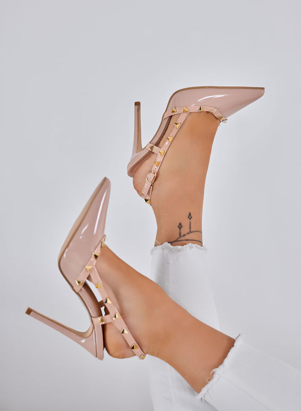 KIMM - Décolleté nude Slingback con Borchie Oro e Tacco Alto