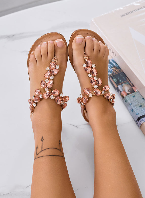 DIVINA - Alexoo sandales à lanières or rose avec bijoux