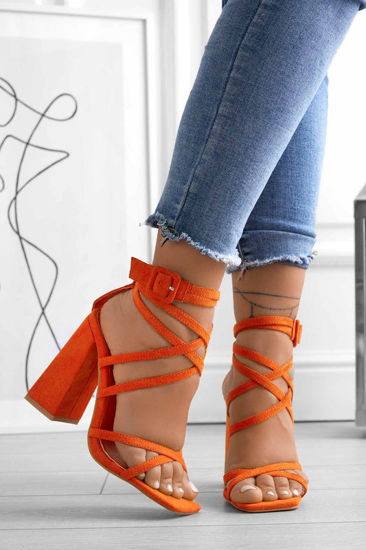 KIARA - Sandales à lacets orange Alexoo à talons hauts