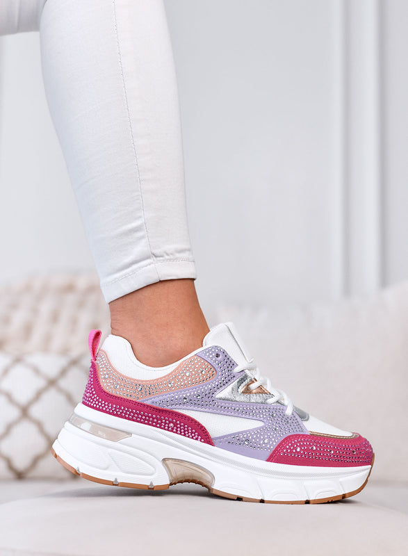 MARTINA - Baskets Multicolores avec Strass et Semelle Plateforme Chunky