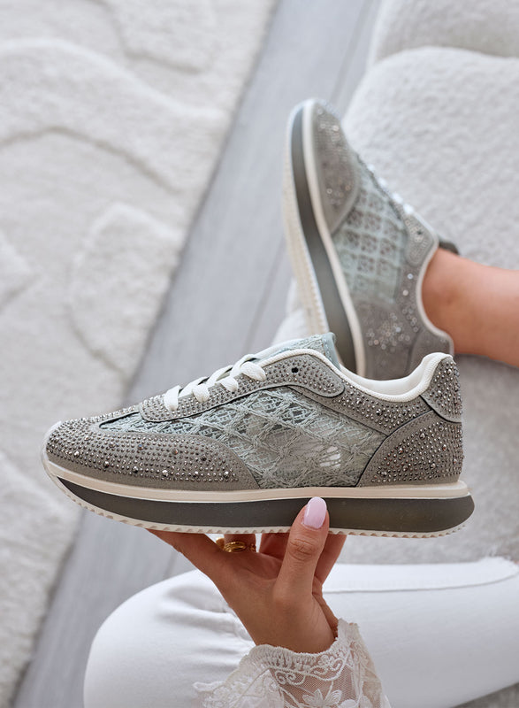 LORENA - Baskets vertes avec dentelle et strass brillants