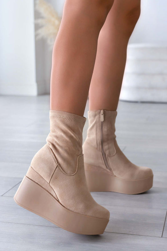 MIAA - Bottines Alexoo Compensées en daim beige