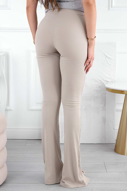 Pantalon côtelé beige avec fente