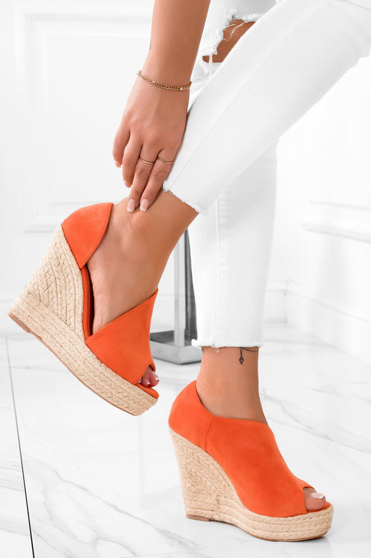 JOLIE - Espadrilles arancione con zeppa in corda