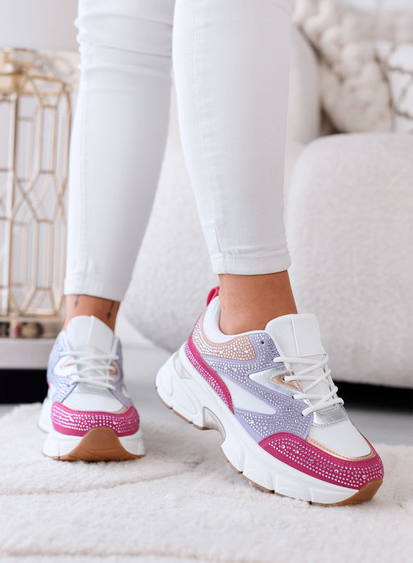MARTINA - Baskets Multicolores avec Strass et Semelle Plateforme Chunky