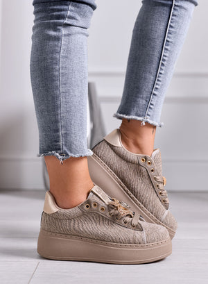 NINFA - Sneakers fango platform in tessuto laminato e applicazione gioiello