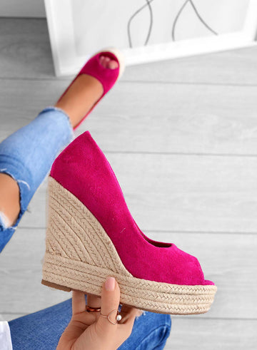 CLEO - Espadrilles compensées en daim fuchsia