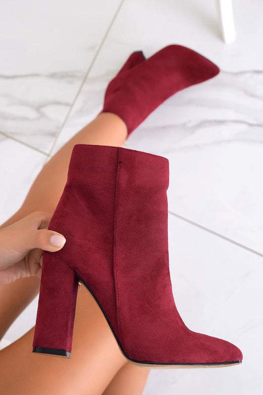 DORIS - Bottines en daim bordeaux à talons hauts