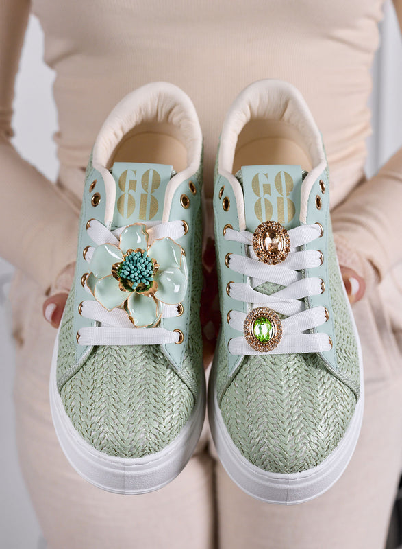 DOROTY - Baskets Vert Menthe avec Applications Fleur Bijou et Semelle Plateforme