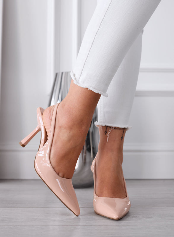 NAOMI - Décolleté Slingback nude in Vernice a Punta con Tacco
