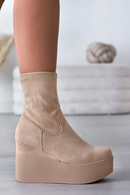 MIAA - Bottines Alexoo Compensées en daim beige