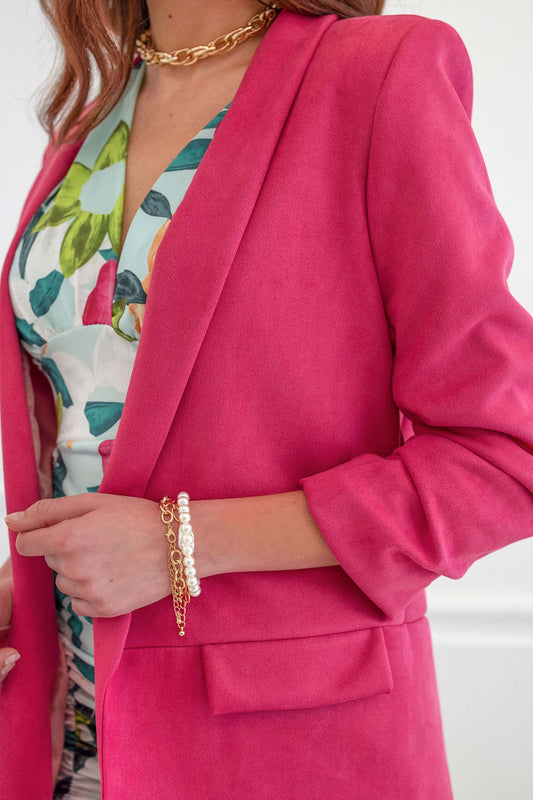 Veste blazer ouverte en daim fuchsia