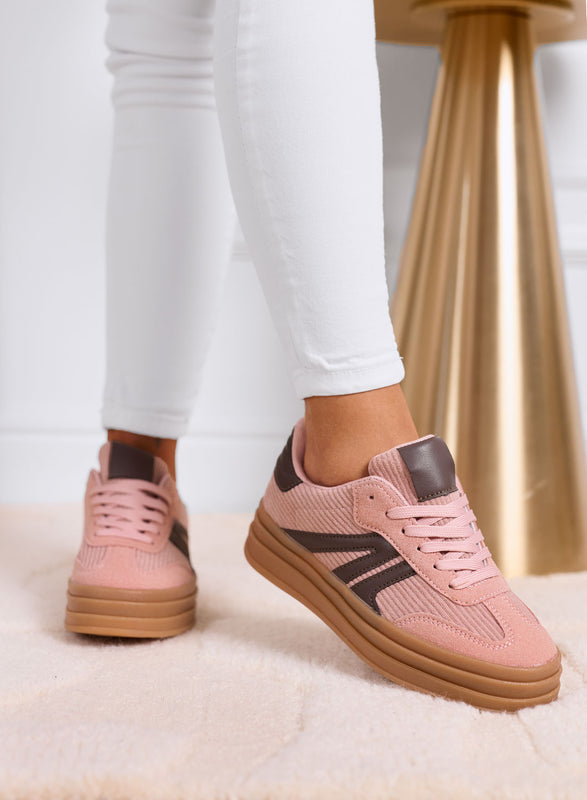 JOLENE - Baskets roses avec détails marron et semelle plateforme