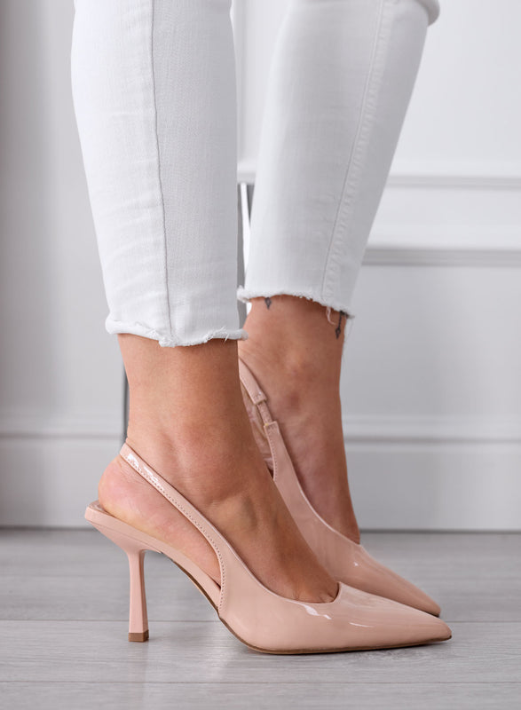 NAOMI - Décolleté Slingback nude in Vernice a Punta con Tacco
