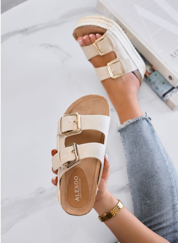 DANIEL - Sandales beige à plateforme, double boucle et semelle en corde