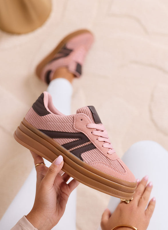 JOLENE - Baskets roses avec détails marron et semelle plateforme