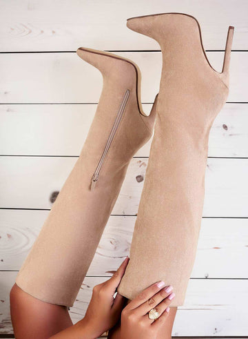 LOLA - Boots Alexoo beige à haut talon aiguille