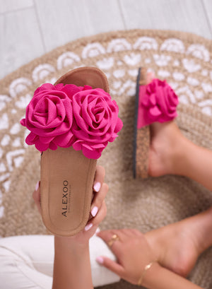 SUMMER - Mules fuchsia avec fleurs appliquées