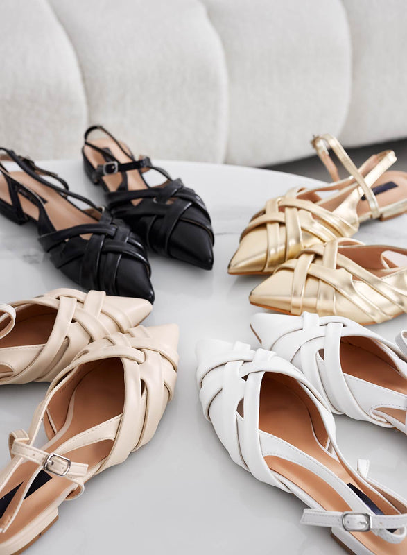 CLARA - Ballerines noires slingback tressées