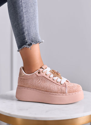 NINFA - Sneakers rosa platform in tessuto laminato e applicazione gioiello
