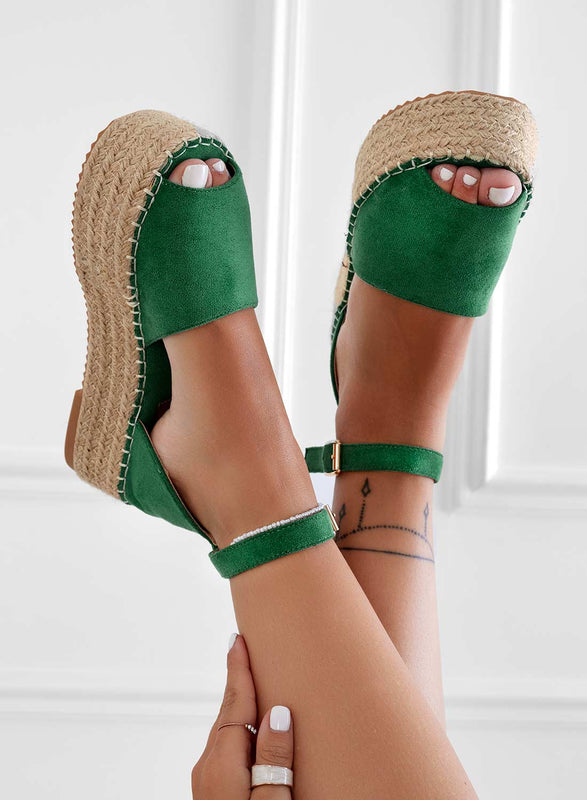 LICIA - Espadrilles vertes à semelle compensée et bride