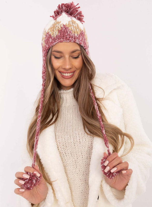 Chapeau multicolore matelassé avec pompon