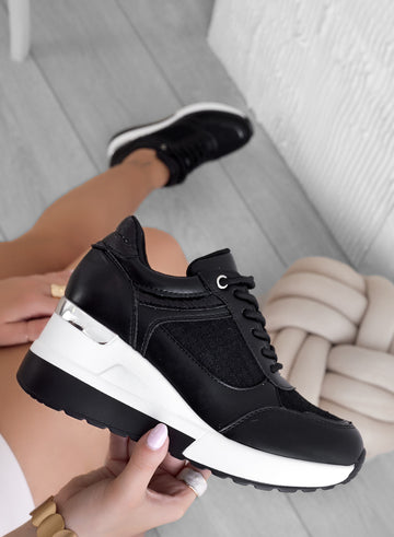 Sneakers nere con inserti in tessuto glitter