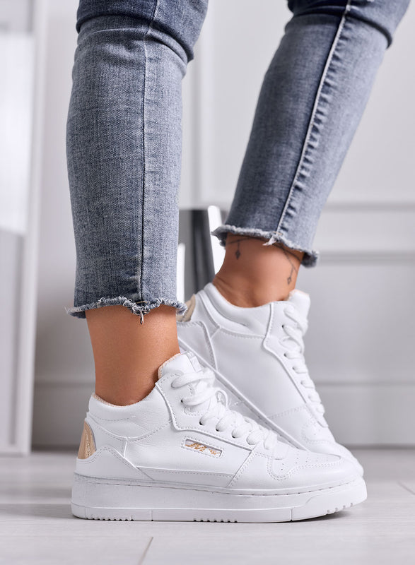 ENRICA - Sneakers Bianche Minimal con Dettagli Oro