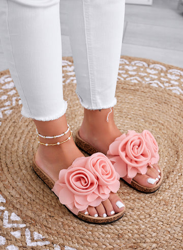 SUMMER - Mules roses avec fleurs appliquées
