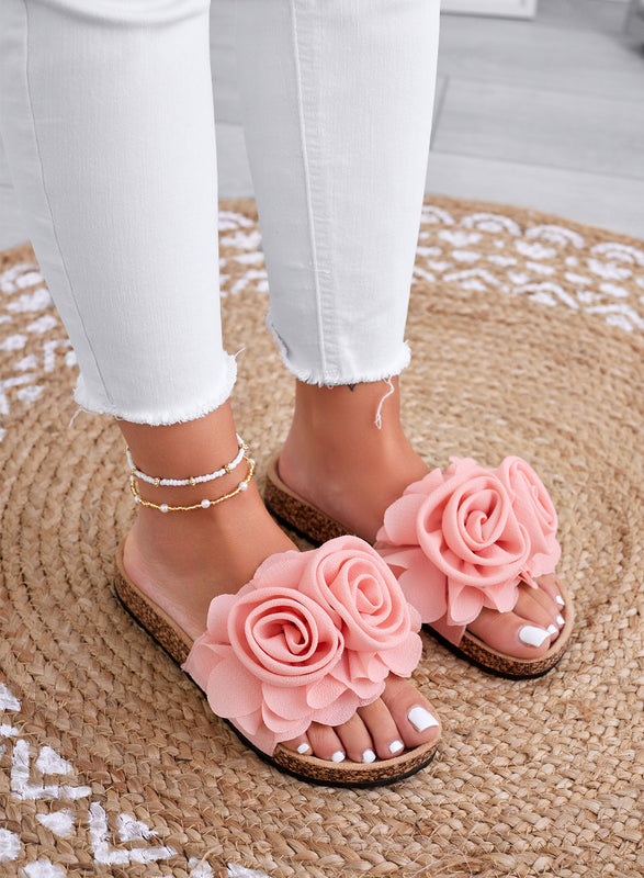 SUMMER - Mules roses avec fleurs appliquées