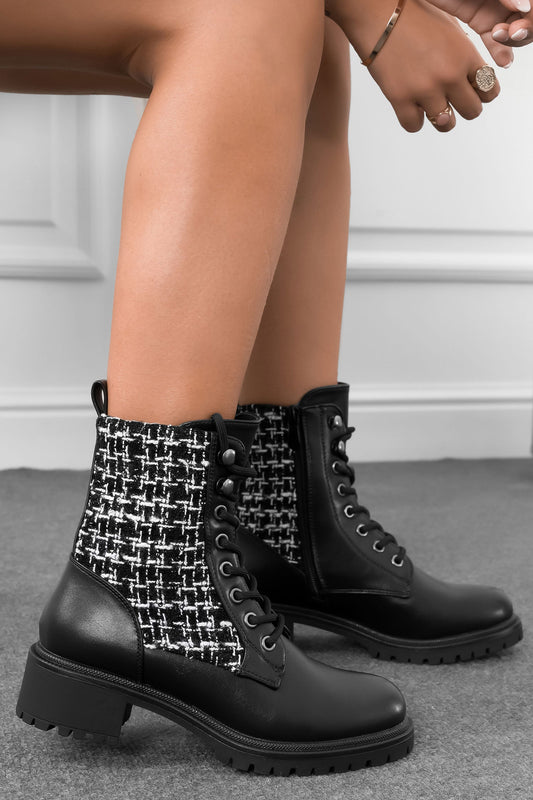 CHARLIE - Bottines noires en tissu brodé