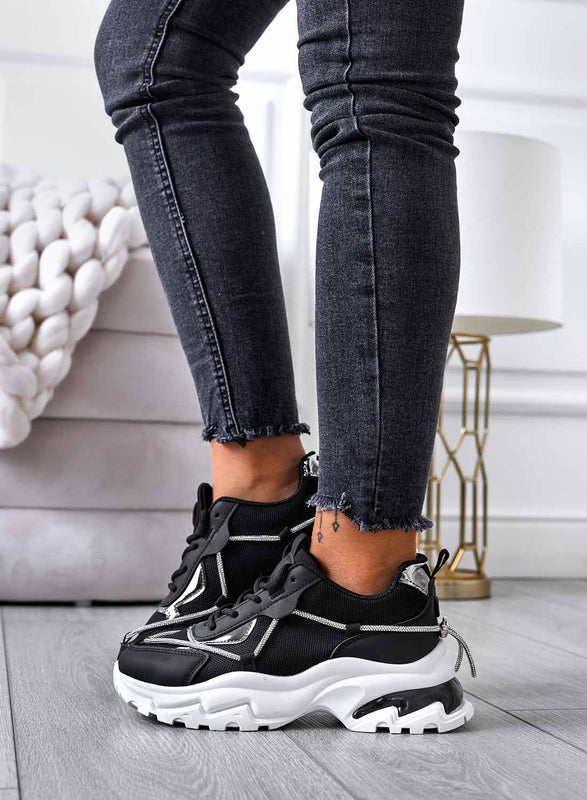 ROSANNA - Baskets noires à semelle épaisse et strass