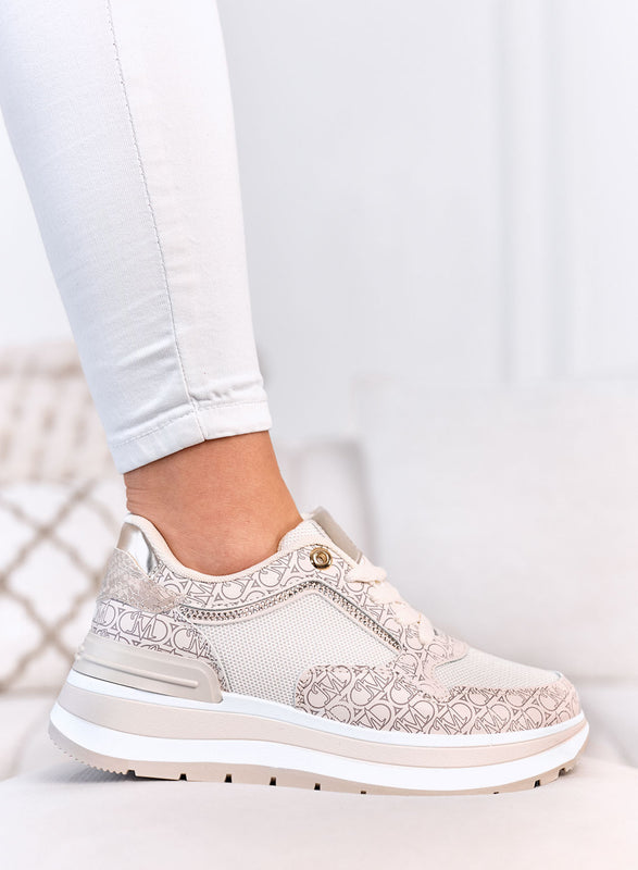 EMMA - Sneakers Beige con Stampa e Dettagli in strass