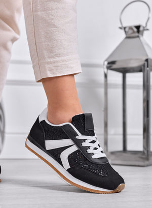 GIULIANA - Baskets noires avec dentelle et empiècements blancs