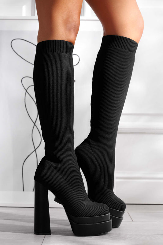 Bottes noires en tissu côtelé élastique