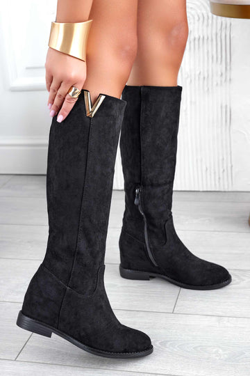 RANDA - Bottes noires en daim Alexoo avec semelle compensée intérieure