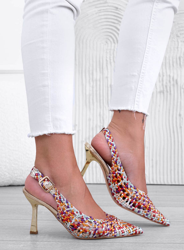 PERRY - Escarpin slingback multicolore à talon haut doré