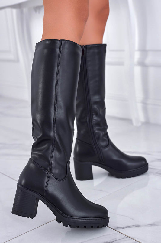 PEYTON - Bottes en similicuir noir avec talon confortable