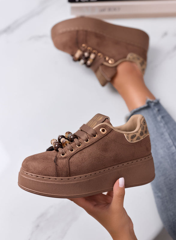ILARIA - Sneakers Marroni con retro maculato e Perline Decorative