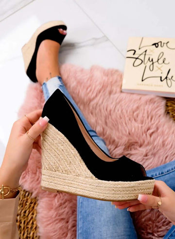 CLEO - Espadrilles compensées en daim noir