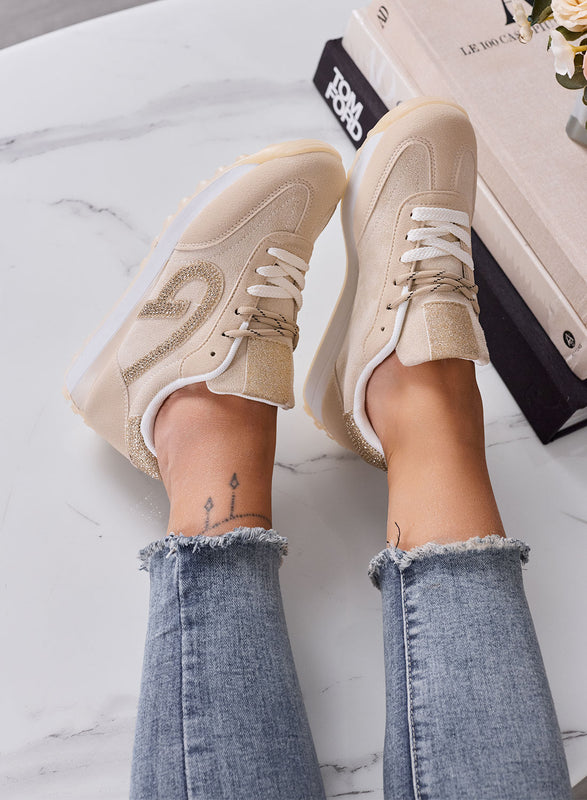 HONEY - Sneakers Donna beige Scamosciate con glitter oro