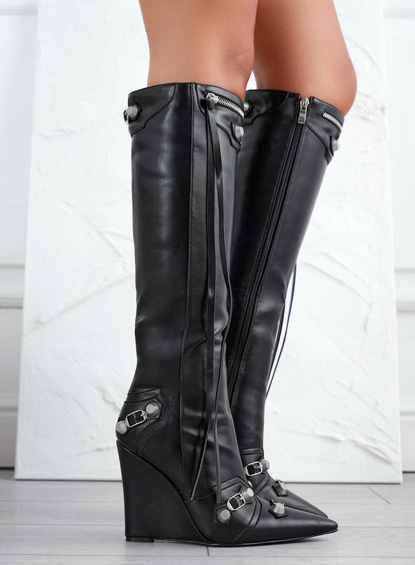 BEAUTY - Bottines noires style biker avec semelle compensée