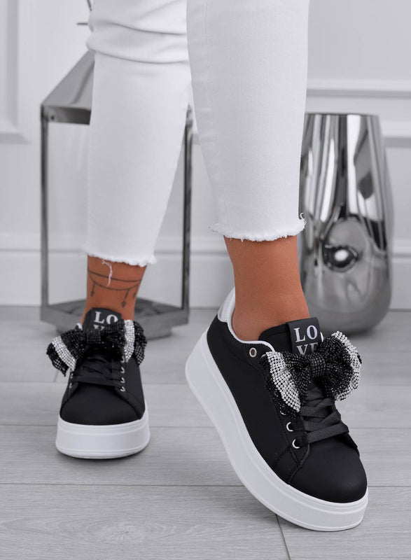 TULLIA - Black sneakers with jeweled bow and silver back